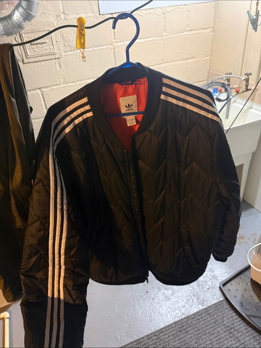 adidas Black Quilted Bomber Jacket with White Stripes